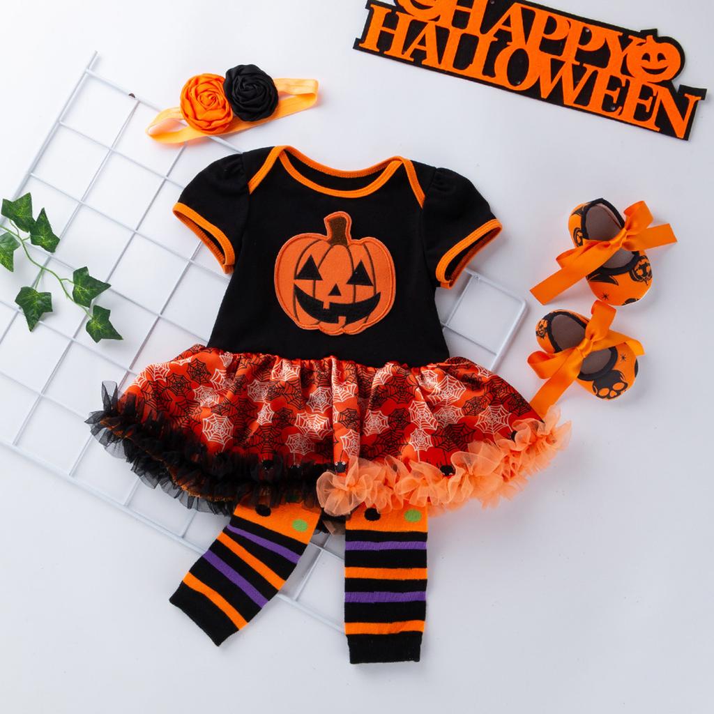 Baby Kids Girls Dress Set Dress+Headband+Knee Pads+Shose Halloween Outfits