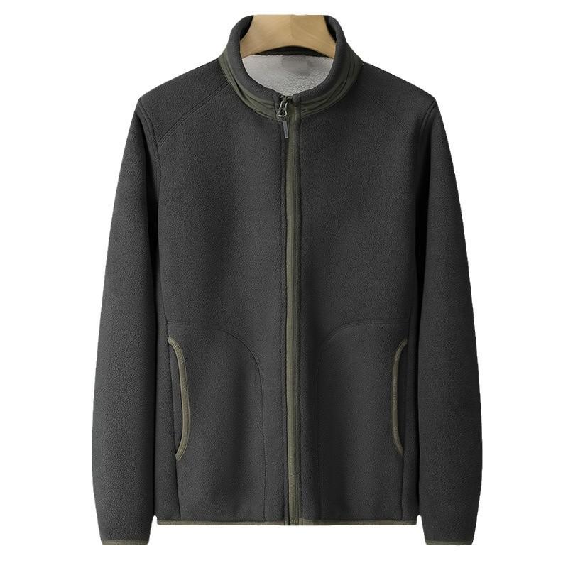 Men's autumn and winter new men's fleece warm jacket casual fashion solid color stand-up collar men's jacket polar fleece coat