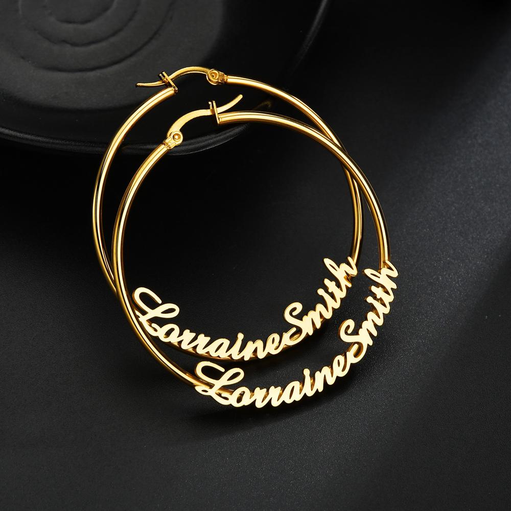 Atoztide Personalized 50mm Custom Name Earrings For Women Stainless Steel Heart Crown High Quality Weddings Party Jewelry Gift