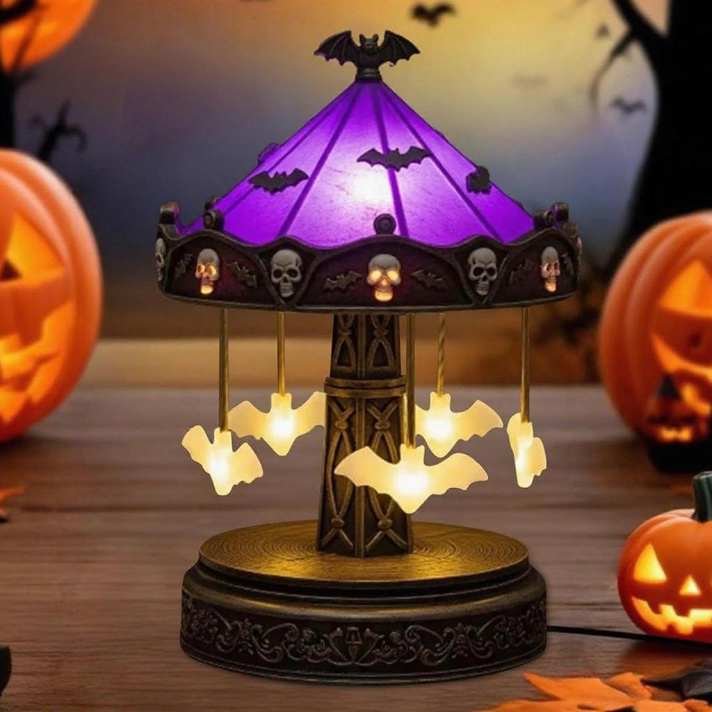 Ghost Carousel Night Light Spooky Bat Spider Carousel Night Light USB Rechargeable Halloween Night Light Desktop Decoration