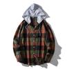 Spring Autumn Men's Checkered Hooded Shirt Man Casual Loose Button Up Plaid Shirts