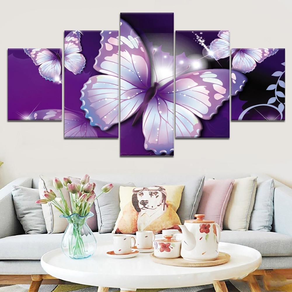 Paintings Canvas 5 Piece Art Purple Butterfly Animal Poster Modern Decorative Wall Art for Home Decorations Wall Decor