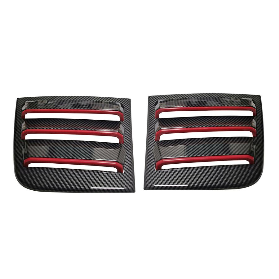 2x Carbon Look w/Red Trim Rear Side Window Louver Cover  For 11-21 Dodge Charger