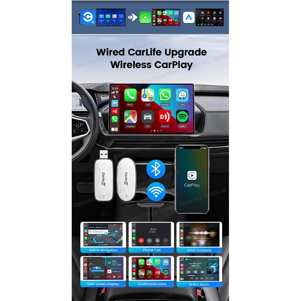 X1CA/X2CA CarlinKit 2-In-1 Wireless Adapter Wireless CarPlay Android Auto Plug &Play WiFi BLE Auto-connect For Baidu CarLife Car