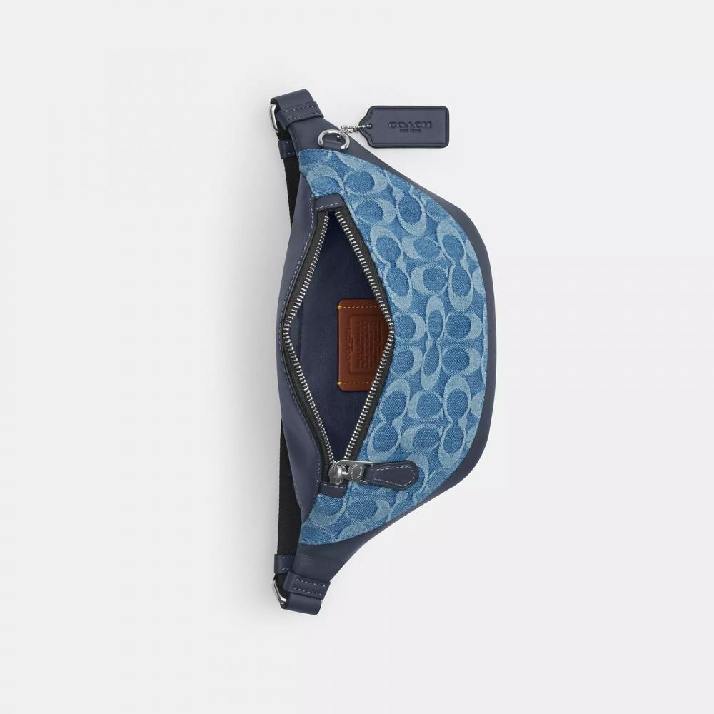 Coach Warren MIni Belt Bag In Signature Denim Silver Denim