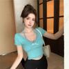 New Pure Desire Wind Lace V-Neck Neck Summer Slim Short Sleeve Bow T-Shirt Top Women's Clothing