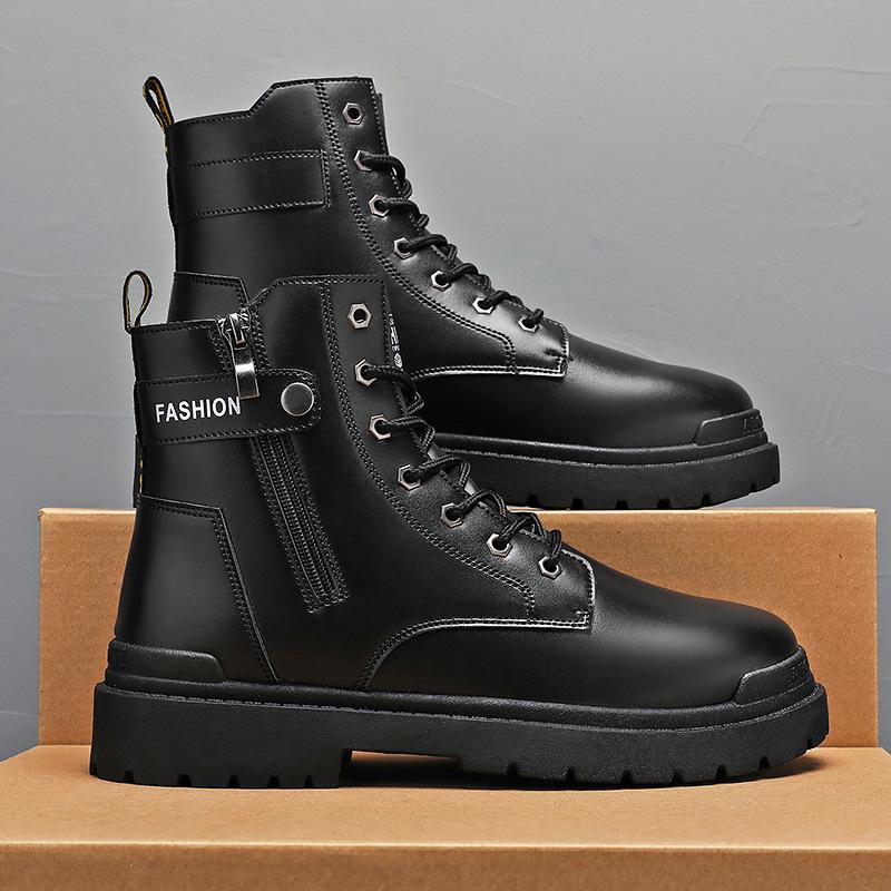 

2025 Men s Autumn Black Leather Martin Boots - Stylish British High-Top Casual Footwear 44 чорний