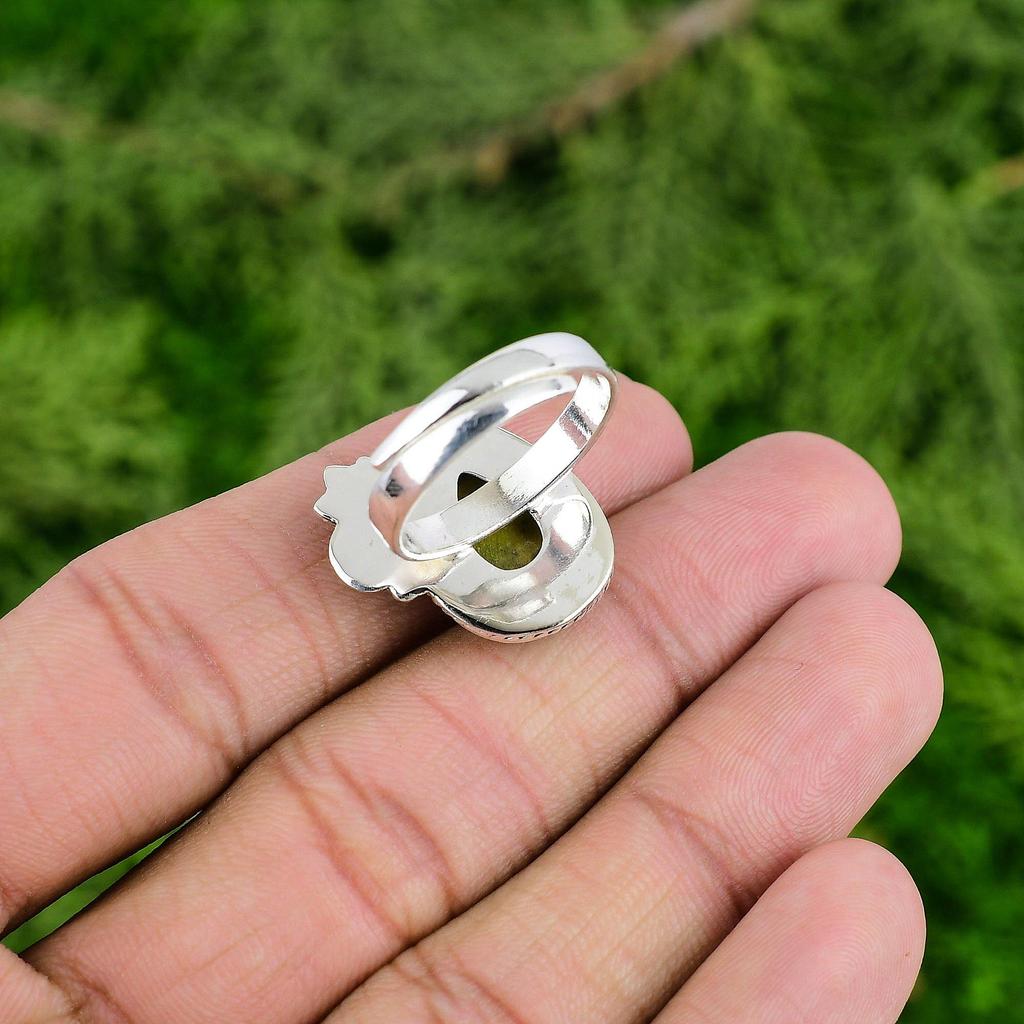 Gift For Her 925 Silver Natural Stichtite Promise Flower Adjustable Ring