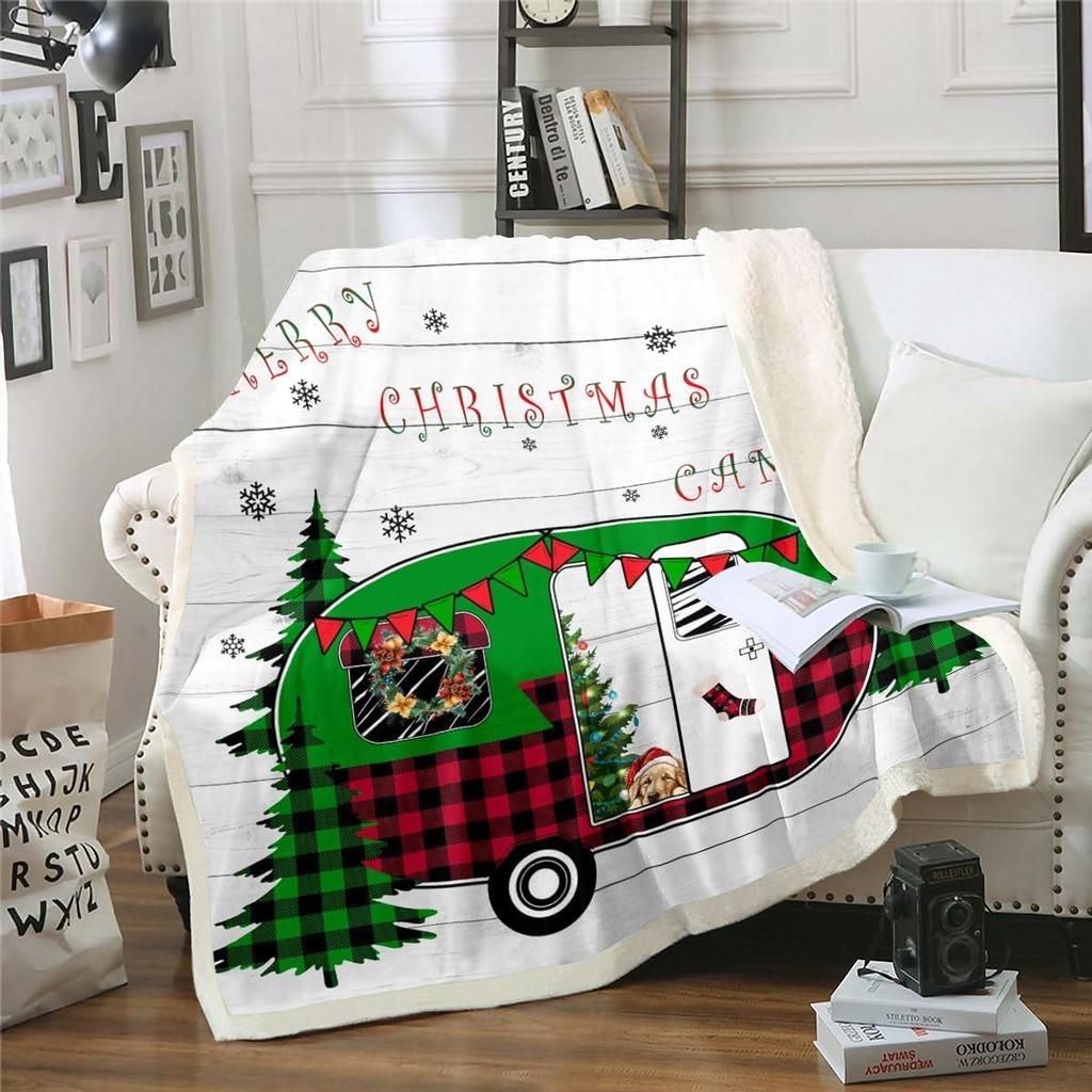 Pink Christmas Throw Blanket - Cartoon Santa Claus Fleece for Kids,Boys,Girls, Women - Snowman Pine Fuzzy Sherpa With Christmas