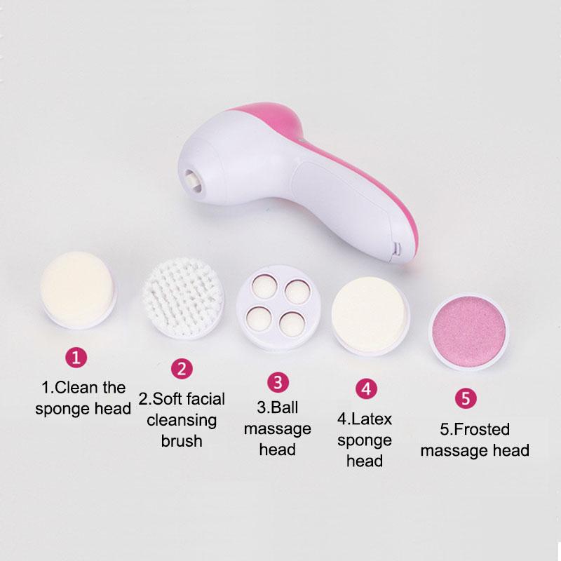 New Electric 5 IN 1 Electric Face Brush Facial Cleaning Device Cleansing Face Brush Facial Cleanser Tools DDXLS01