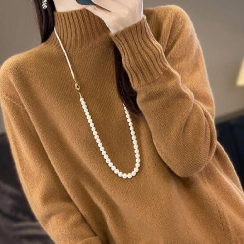 Navava Women S Solid Daily Ribbed Mock Neck Long Sleeve Sweater Nk3383