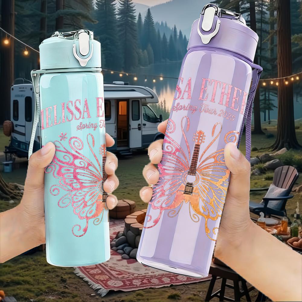 1PC Butterfly Pink Floral Minimalist Art Print 750ml Portable Sports Water Bottle Leakproof Gym Outdoor Travel Drink Cup