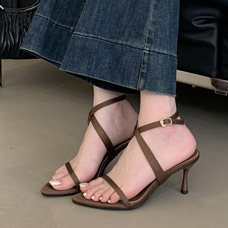 Summer White Sandal For Women 2025 Fashion Corss Ankle Buckle Strap Ladies Shoes Pointed Open Toe Thin Low Heels Sandalias
