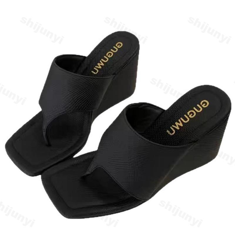 Fashion Niche Design 2025 Spring New Women's Fashion Slope Heel Open Toe Flip Flops Comfortable Slip on Elegant Slippers Concise Sandals