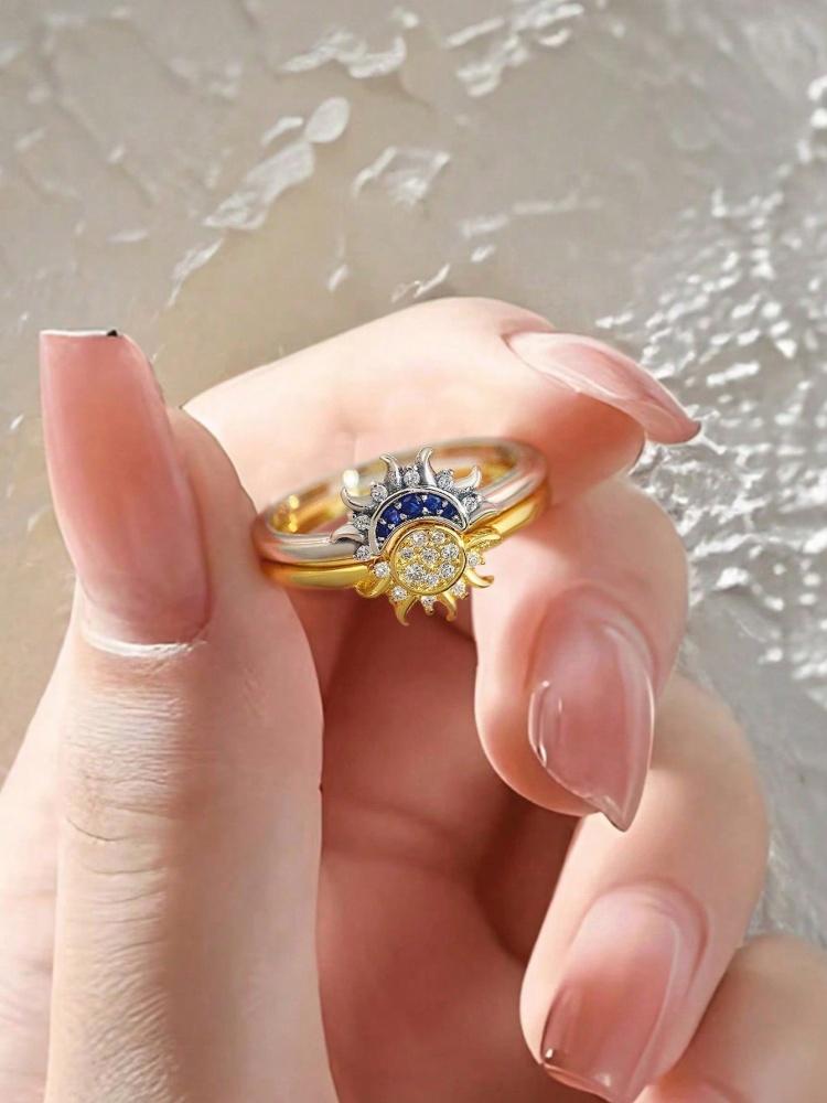 925 Sterling Silver Classic Sun Moon Zircon Ring Set For Women Engagement Wedding Party Fashion High Quality Fine Jewelry