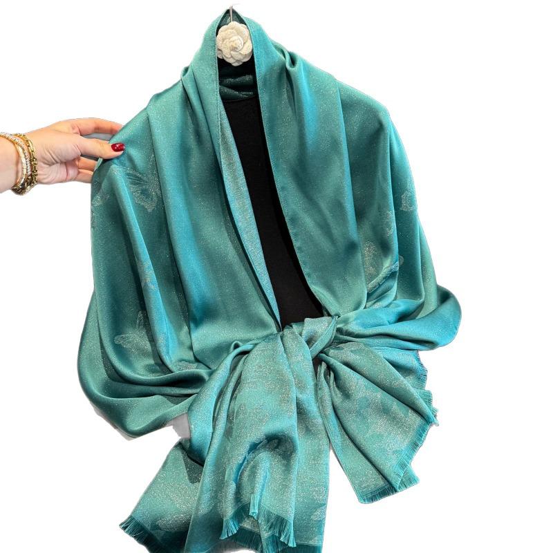 New Spring and Summer Silver Silk Shawl Outer Silk Scarf High Fashion Long Scarf Shawl Beach Scarf Scarf