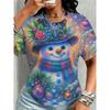 Summer Christmas Snowman Series 3D Print T-Shirt Loose Fit Short Sleeve T-shirt Breathable Women Casual Comfortable Creative Versatile Sports T-shirt