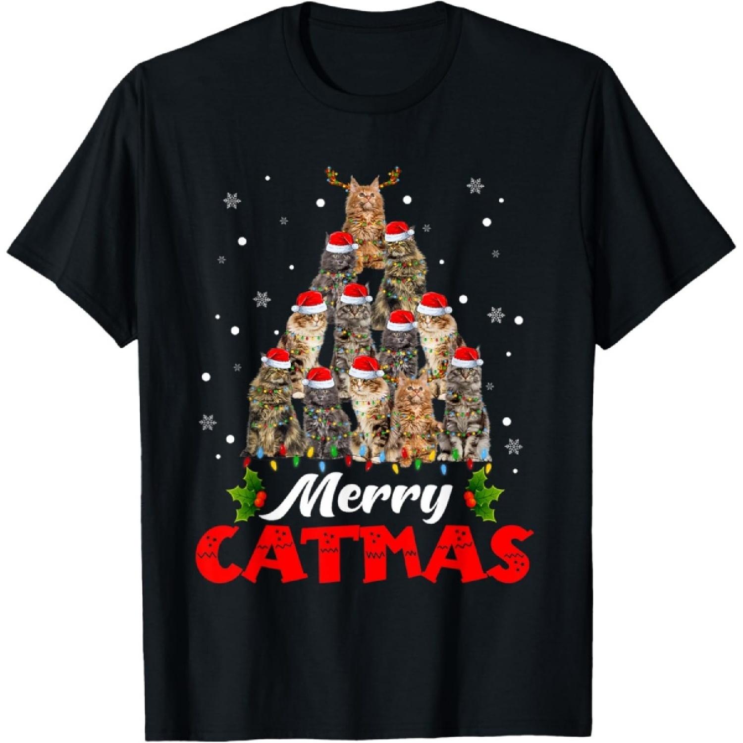 Merry Catmas Santa Maine Coon Cat Christmas Tree Decorations Men Women Kids T-Shirt S