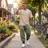 Men's Linen Drawstring Jogger Pants, Breathable Cuffed Beach Casual Pants, Color Relaxed Fit for Summer Travel
