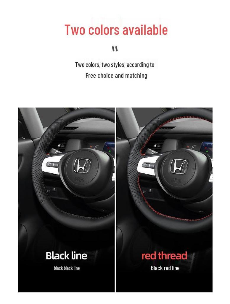 Genuine Leather Hand-Stitched Steering Wheel Cover for Honda Civic, Accord, CRV, HR-V, Fit, and Guandao Models