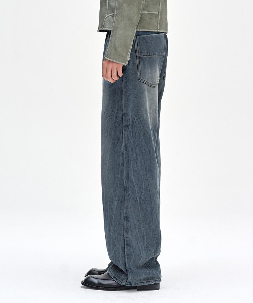DECET [Fleece-Lined Bonded] Mid Rise Wide Jeans Dcpt027Wcrblue2