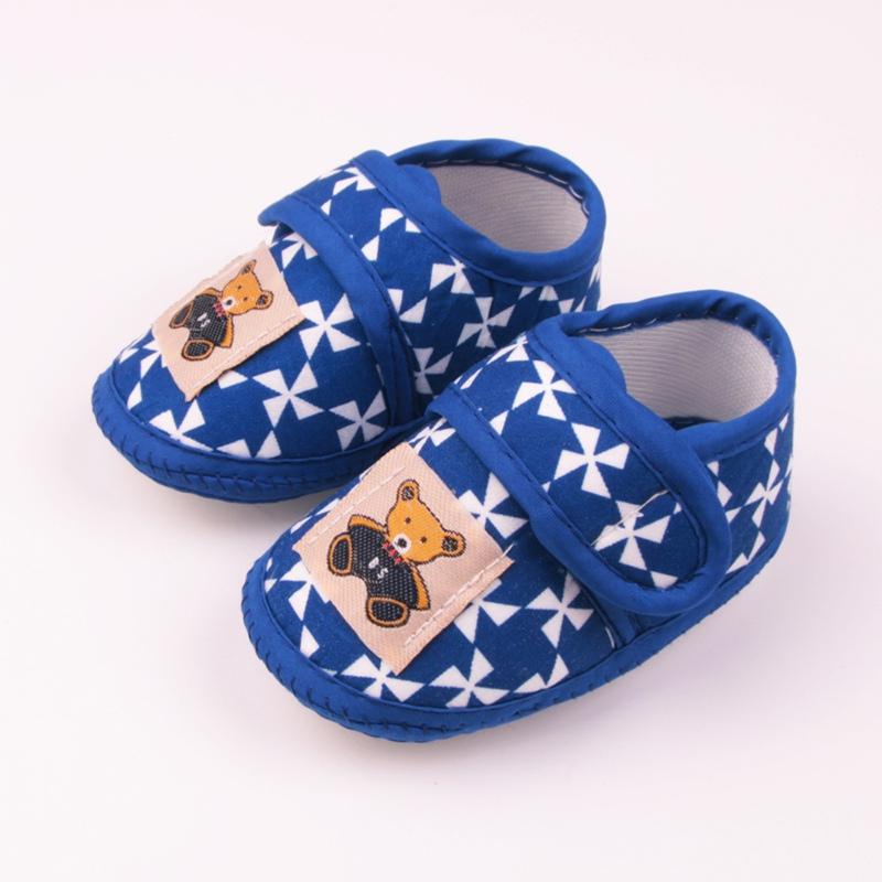 Babysko Cartoon Bear Patch Cloth Sko med myke såler til nyfødte småbarn