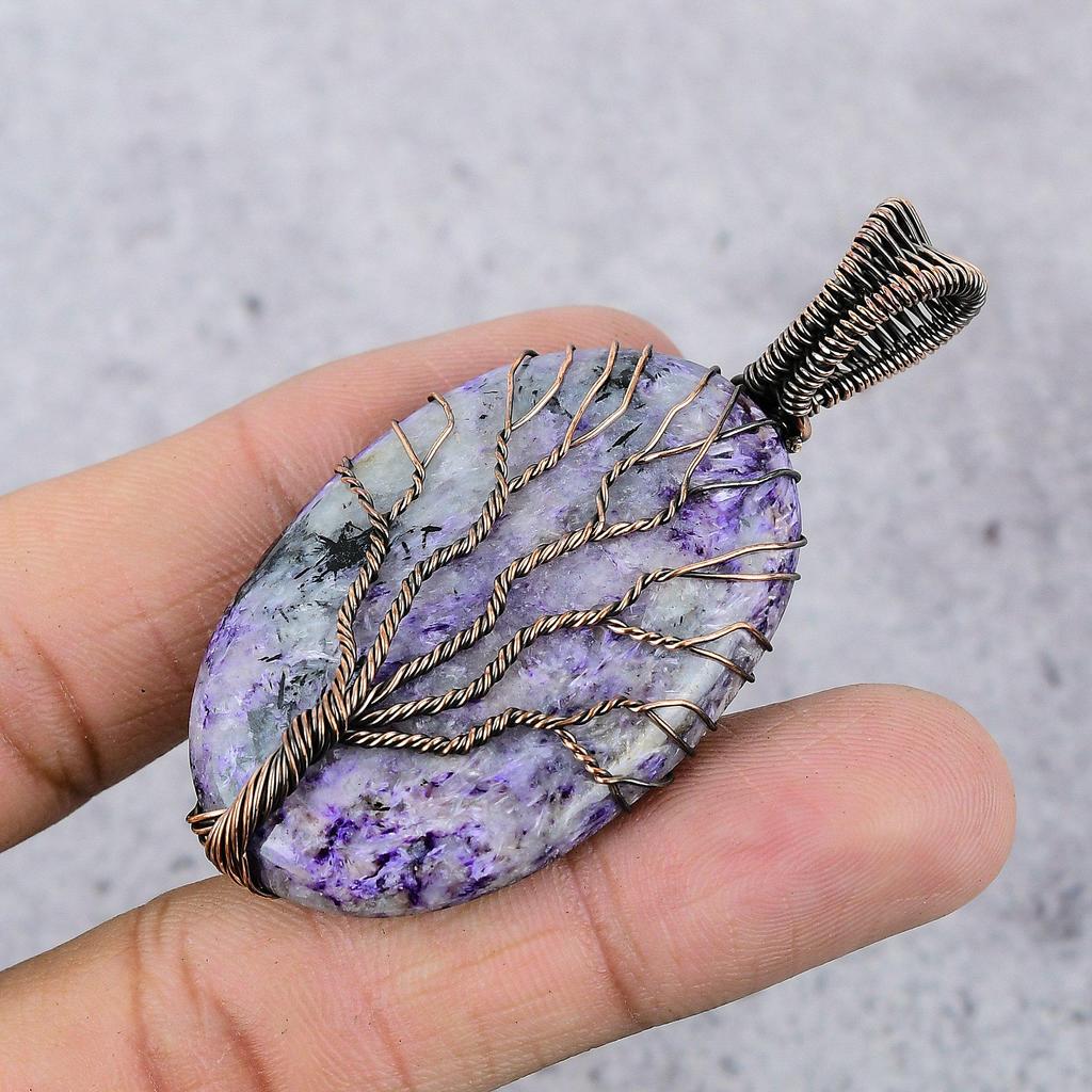 Charoite Jewelry, 999 Copper Wire Wrapped Pendant Handmade Gemstone Jewelry, Gifts For Wife Brand New Pendant