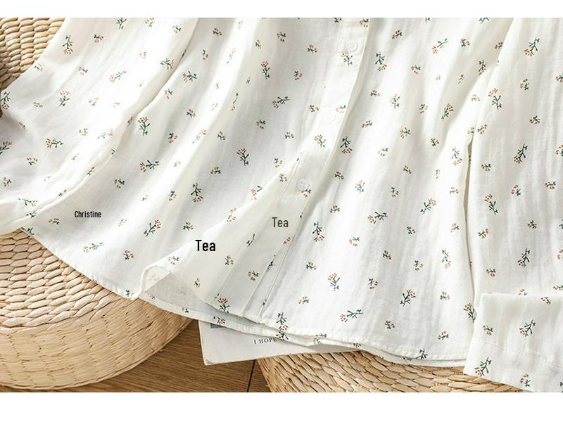 Soft Cotton Floral Print Long Sleeve Shirt with Ruffled Collar