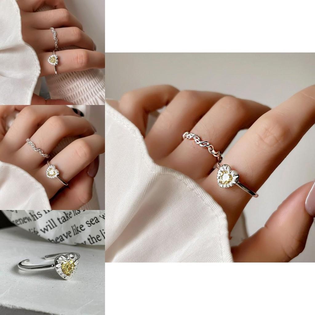Crystal Yellow Beautiful Heart Ring For Women Stylish And Adjustable Jewelry Copper
