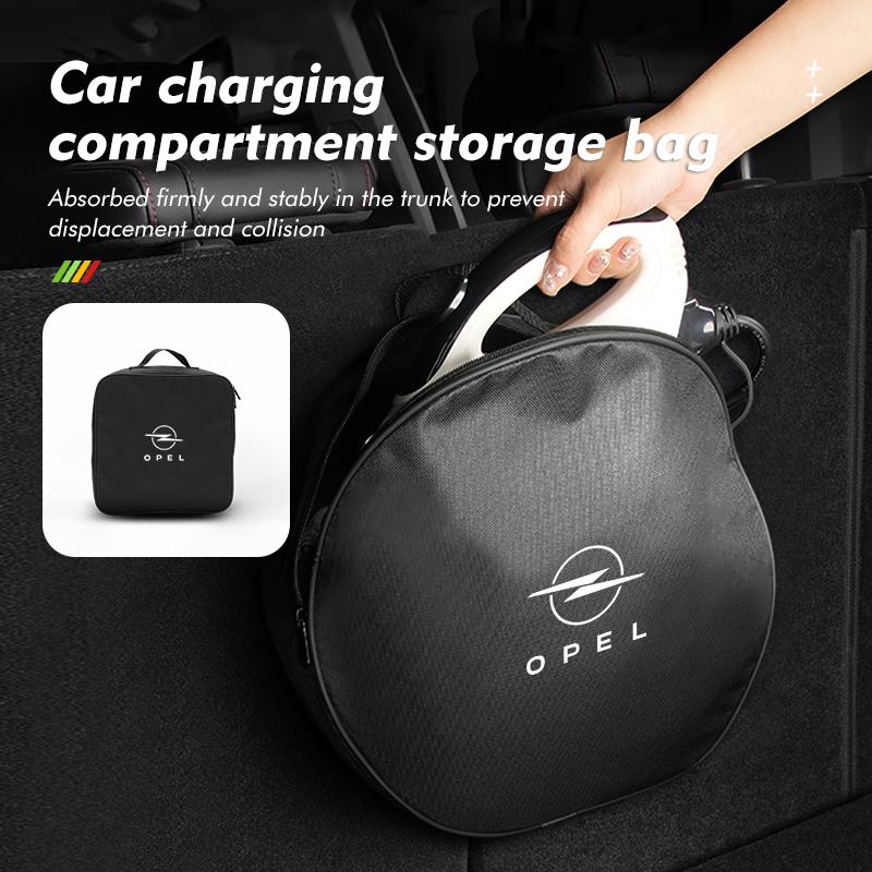 For Opel EV Charging Cable Organizer Oxford Cloth Car Charger Storage Case Astra H G J Insignia Corsa Zafira Meriva Mokka