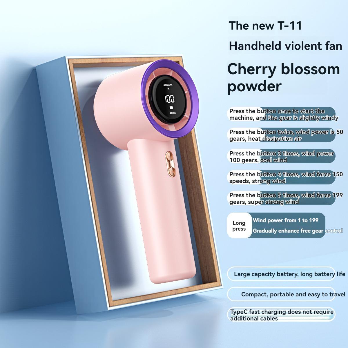 199 speed high-speed handheld small fan USB mini outdoor portable bladeless turbo fan 3000mAh student ladies summer cooling розовый