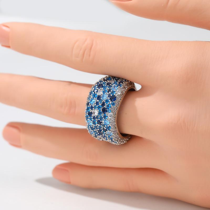 Luxury Inlaid White Blue CZ Women's Ring Elegant CopperColor Geometry Daily Wear Party Jewelry Anniversary Gift
