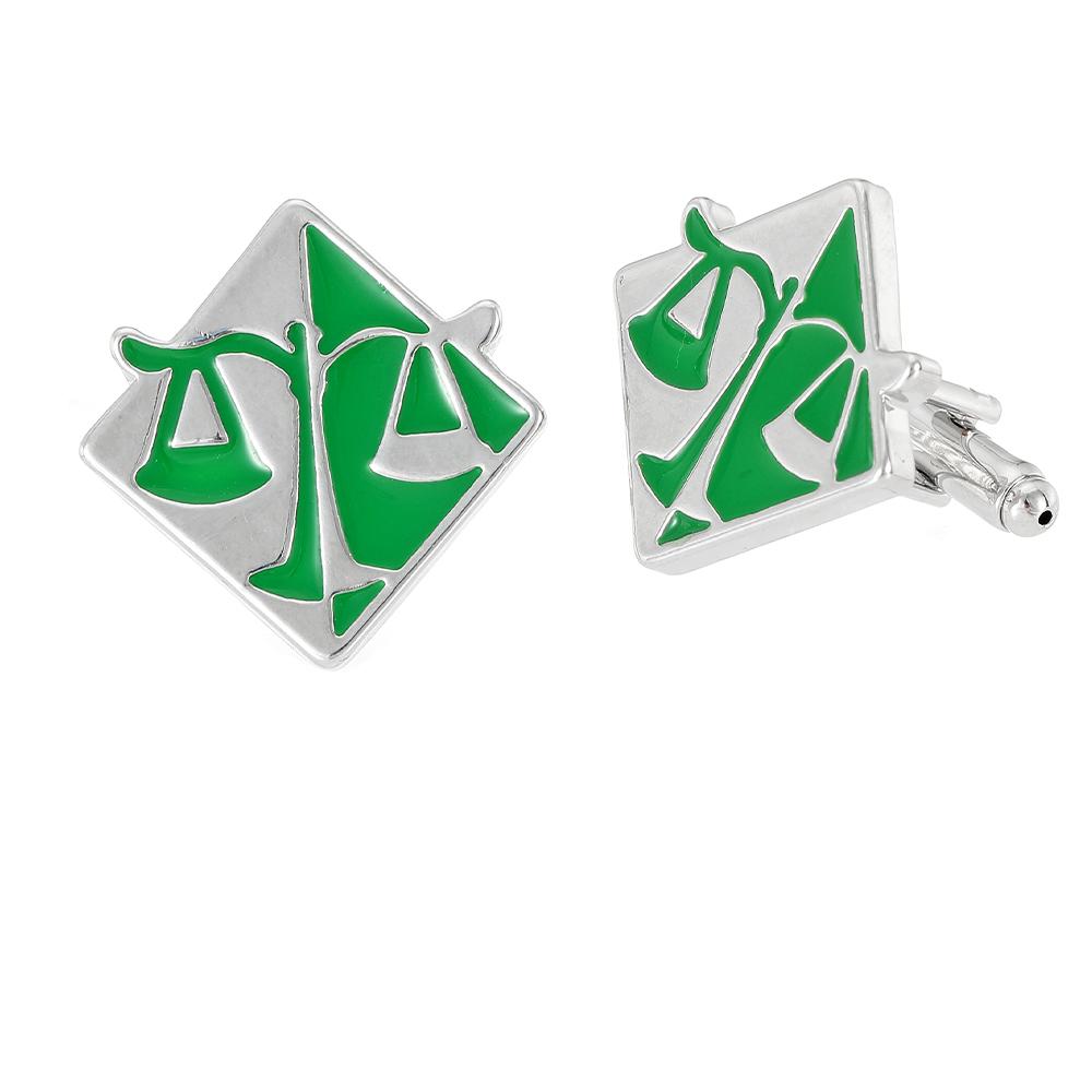 

2Pcs/Set Green Balance Design Lawyer Judge Cufflinks Mens Rhombus Libra Scales Cuff Button