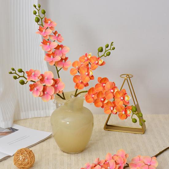 Artificial Moth Orchids 2 Fork Realistic Fake Silk Flower Wedding Party Home Office Table Centerpiece Faux Phalaenopsis Floral Branch Decoration