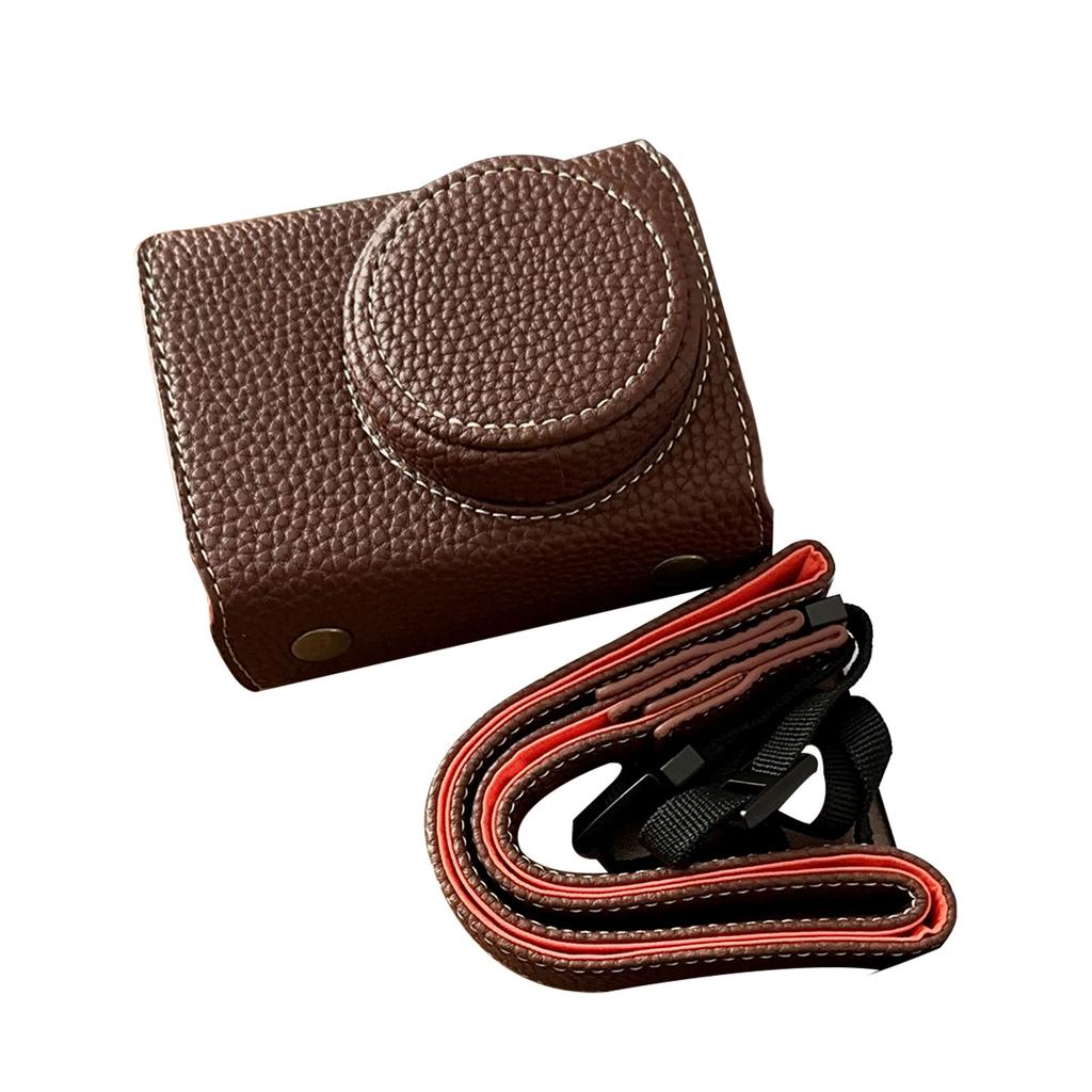 Vintage PU Leather Camera Bag Half Body Protective Cover with Strap for GR IIIx GR III GRIII GR3 Enhanced Grip Soft Lining 1Celsius4 Inch Thread Hole