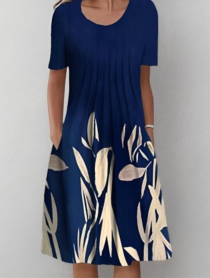 Women Loose Summer Floral Vintage Sexy Ruffles Pocket Dress