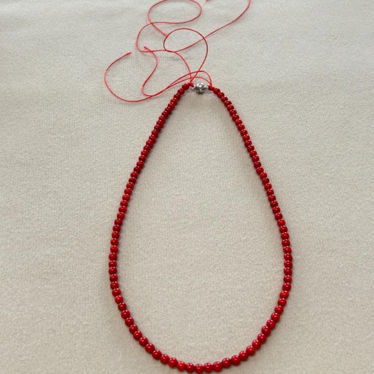 Mona Style Retro Coral Red Beaded Choker Necklace