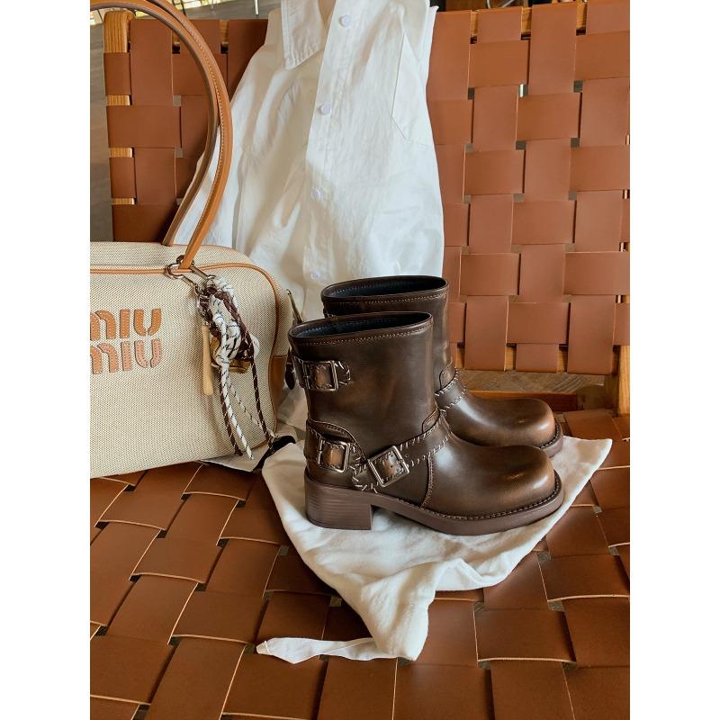 

~ Retro polished belt buckle old thick heel locomotive short boots new women 40