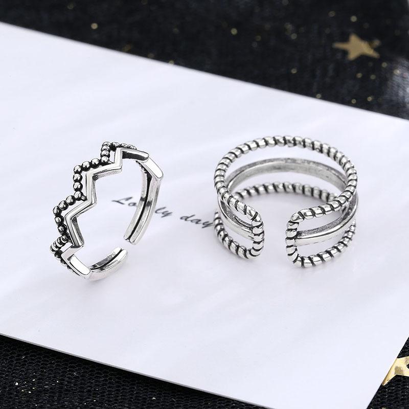 Tide Cold Wind Joint Ring Tail Ring Open Personality Hong Kong Flavor Three-Layer Wave Retro Retro Geometric Ring