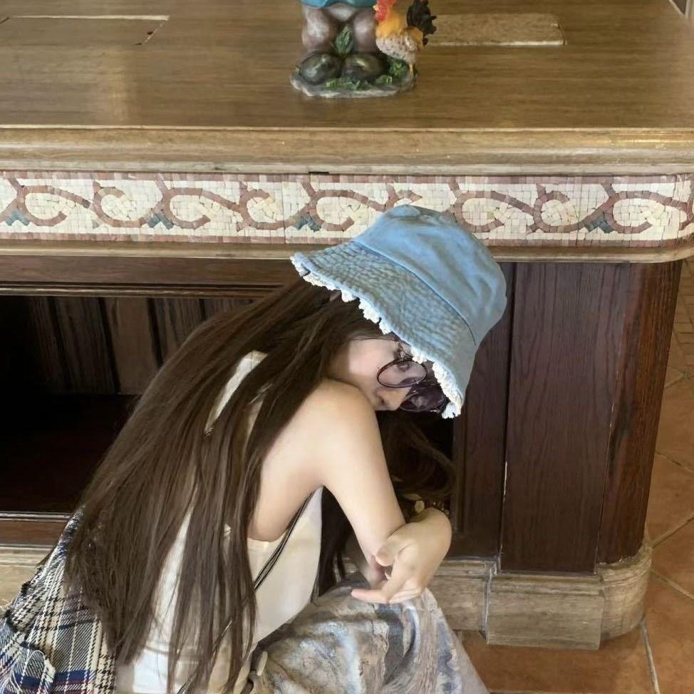 Retro Woman's Denim Bucket Hat, Korean Style, High-End, Versatile, Large Fit for Sun Protection and Slimming Effect