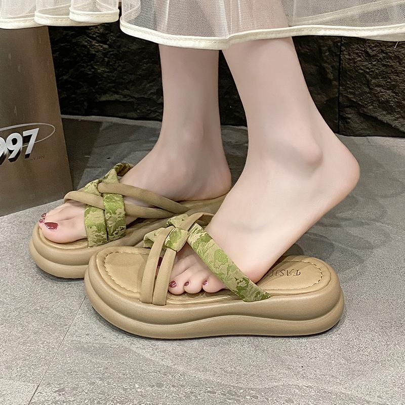 Fashion Summer New Outward Wear National Style Cross Versatile Platform Casual Soft Sole Fashion Beach Comfortable Slippers Non-slip