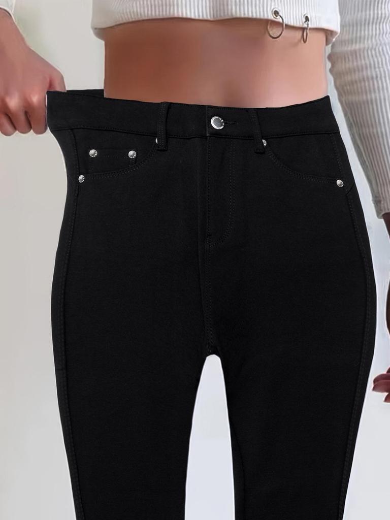 Jeans Skinny Elasticizzati a Vita Alta da Donna - Colore Unito, Moda Casual