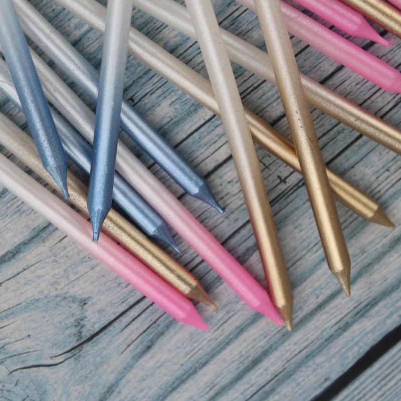 New Gradient Champagne Color Straight Rod Candles Birthday Romantic Party Gradient Pink Blue Boxed Pencil Candles