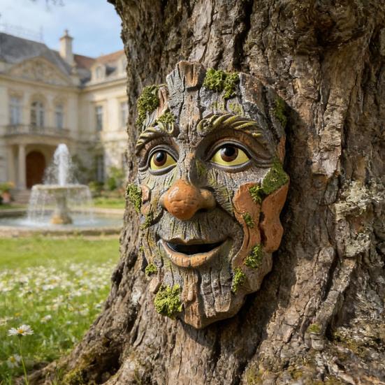 Face Garden Statue Whimsical Man Face Tree Hugger Sculpture for Tree Trunk