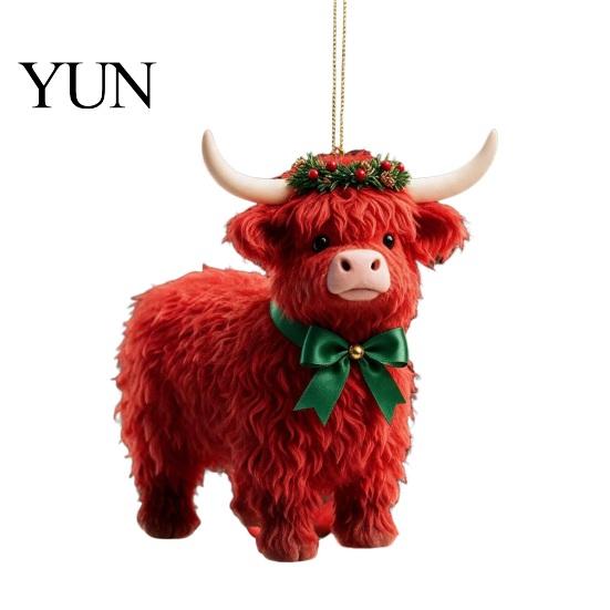Durable Transparent Pattern Ornaments Highland Yak Ornament for Christmas Tree Hanging Decor, Cute 2D Flat Multi Scene Decorative Pendants Acrylic