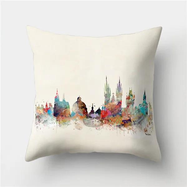 Colorful High City Building Print Decorative Pillow Case Bed Cafe Sofa Home Decor Polyester Square Cushion Cover 45X45Cm