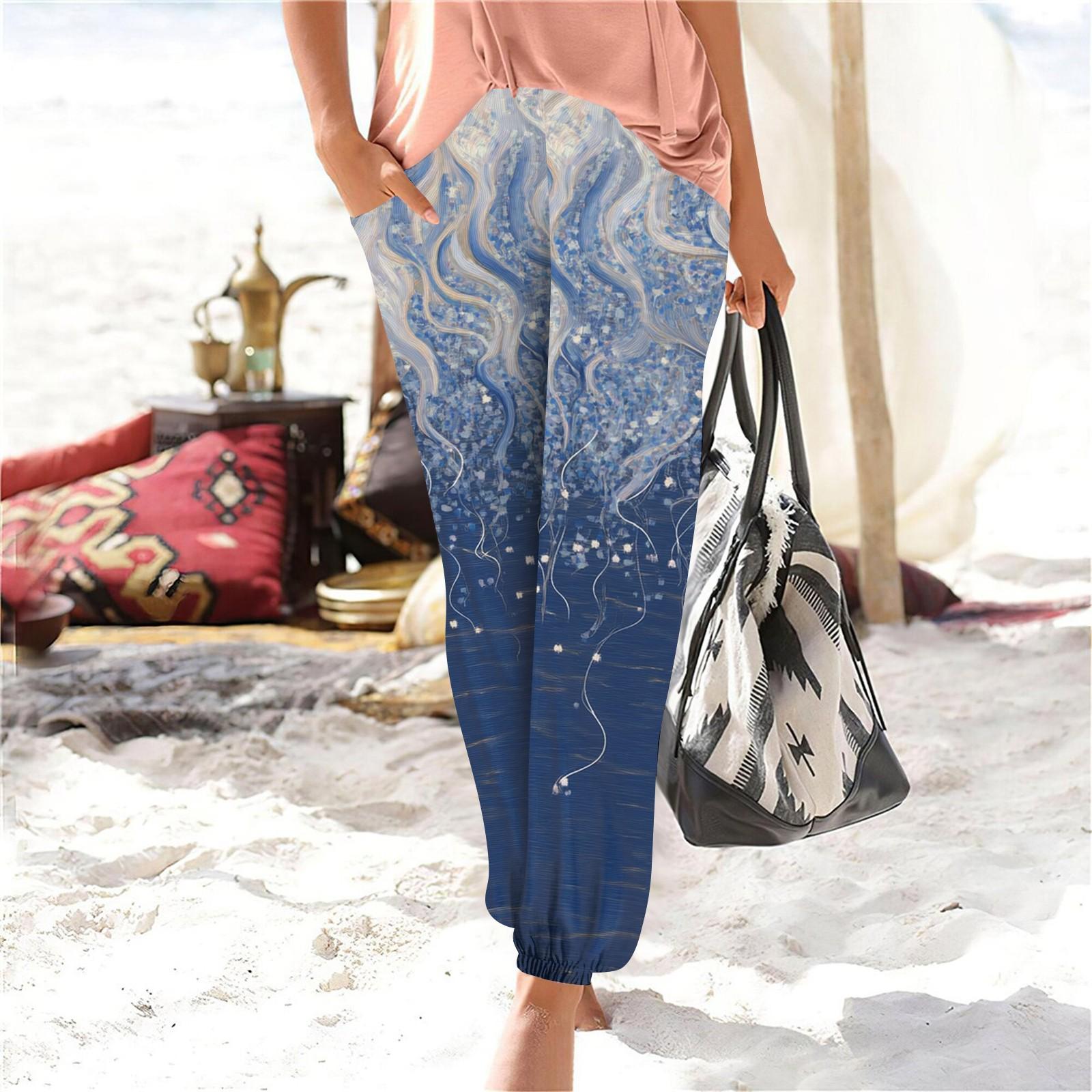 

Женские летние свободные повседневные широкие брюки с эластичной резинкой на талии и брюками XL