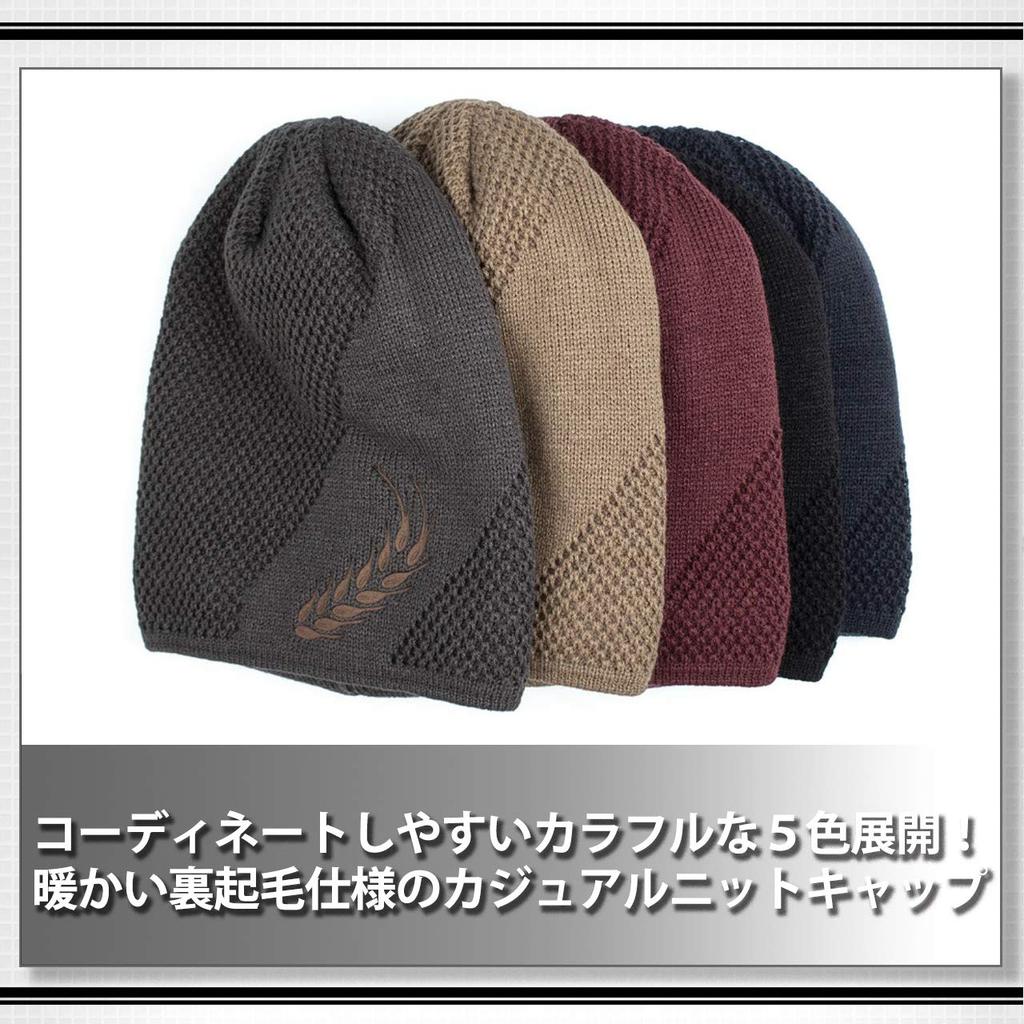 WHITE FANG Knitted Hat with Woven Leaf Fleece Cold CA379 Pattern, Casual, Stylish, Hat, Cap, Lining, Protection, Men's (01 Black)
