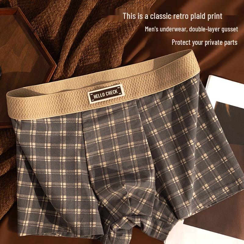 Men's Modal Cotton Antibacterial Retro Plaid Boxer Briefs 3-Pack