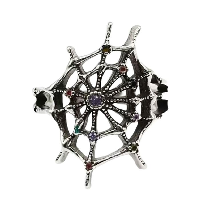 

Dramatic Vintage Bloody Spiders Web Ring Open Adjustable Gothic Style Accessory For Unique Fashion Look 1